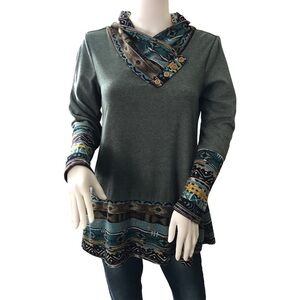 Miusey Small Long Sleeve Tunic Cowl Neck Form Fitting‎ Casual Top Blouse Boho